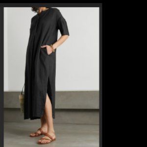 Max Mara Leisure Black Arda Linen Midi Dress XL EUC